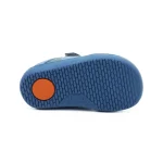 Pantofi primii pasi barefoot, pantofi copii baieti, piele naturala perforata, talpa flexibila, varf lat, inchidere velcro si sireturi elastice, albastru
