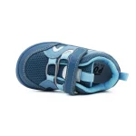 Pantofi primii pasi barefoot, pantofi copii baieti, piele naturala perforata, talpa flexibila, varf lat, inchidere velcro si sireturi elastice, albastru