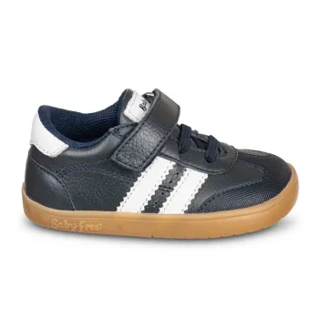 Chetto pantofi primii pasi barefoot, adidasi copii baieti, piele naturala, talpa flexibila, inchidere scai, albastru