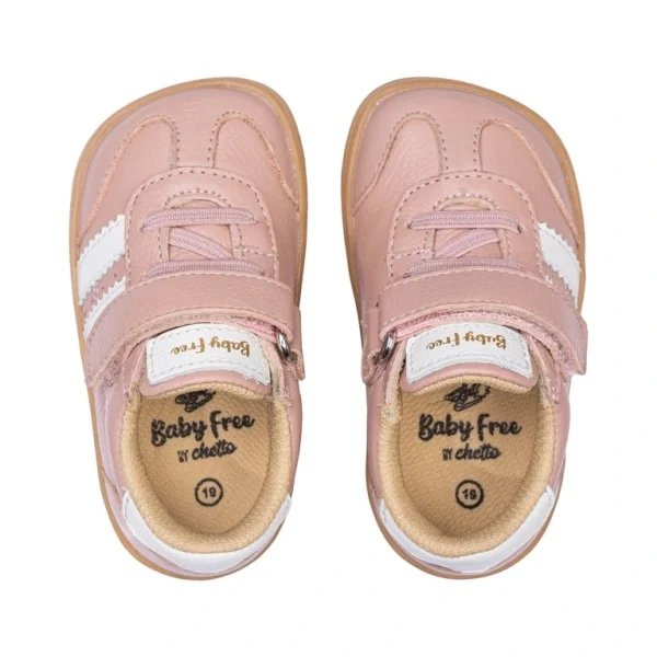 Chetto pantofi primii pasi barefoot, adidasi copii fete, piele naturala, talpa flexibila, inchidere scai, roz