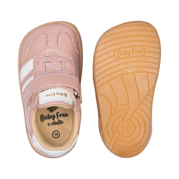 Chetto pantofi primii pasi barefoot, adidasi copii fete, piele naturala, talpa flexibila, inchidere scai, roz