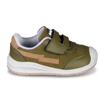 Chetto pantofi primii pasi barefoot, adidasi copii baieti, piele naturala, talpa flexibila, inchidere scai, kaki