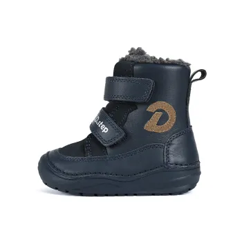 Ghete baieti, barefoot, piele naturala, imblanite, DD Step, albastru inchis