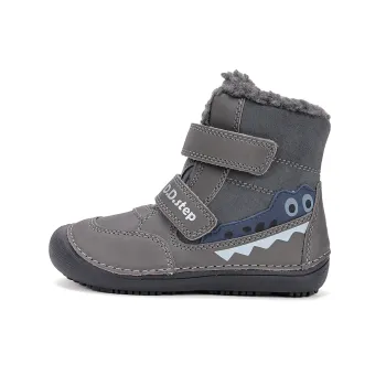 Ghete imblanite baieti, barefoot, piele naturala, DD Step, Aligator Gri