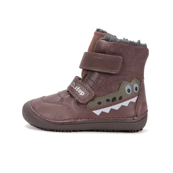 Ghete imblanite copii, barefoot, piele naturala, DD Step, Aligator Maro