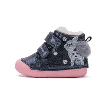 Ghete imblanite fete, primii pasi, talpa flexibila, piele naturala, DD Step, albastru sidef, Bamby