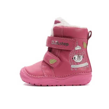 Ghete imblanite fete, barefoot, piele naturala, primii pasi, DD Step, Colivie Roz