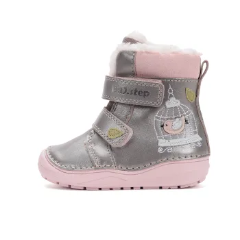 Ghete imblanite fete, barefoot, piele naturala, primii pasi, DD Step, Colivie Gri