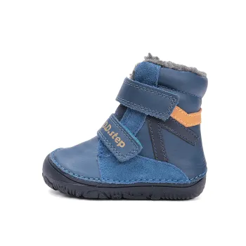 Ghete imblanite baieti, barefoot, talpa flexibila, piele naturala, DD Step, Albastru Colorat