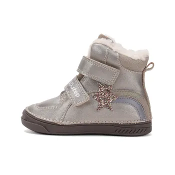 Ghete imblanite fete, piele naturala, talpa flexibila, DD Step, Gri Steluta