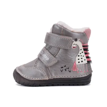 Ghete imblanite fete, primii pasi, piele naturala, barefoot, DD Step, gri, Girafa