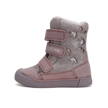 Cizme imblanite fete, talpa flexibila, piele naturala, roz, pasari, DD Step