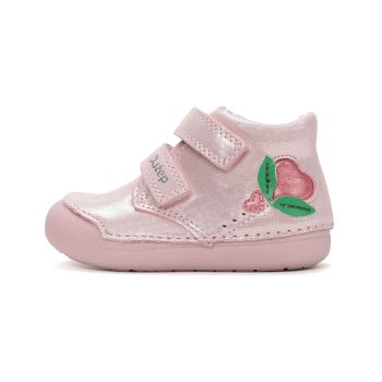 Pantofi DD Step fete, primii pasi, talpa flexibila, piele naturala, Roz Inimioara