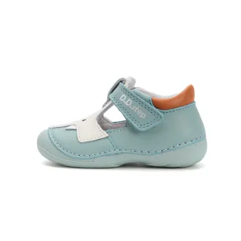 Pantofi primii pasi DD Step decupati, baieti, talpa ultraflexibila, calcai intarit, elefantel vernil