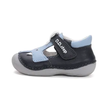 Pantofi primii pasi DD Step decupati, baieti ,talpa ultraflexibila, calcai intarit, elefantel albastru