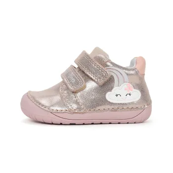 Pantofi DD Step fete, barefoot, primii pasi, talpa flexibila, piele naturala, curcubeu, auriu