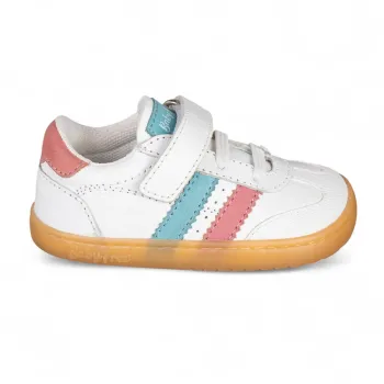 Pantofi barefoot primii pasi, copii, tip sport, piele naturala, Chetto alb turcoaz