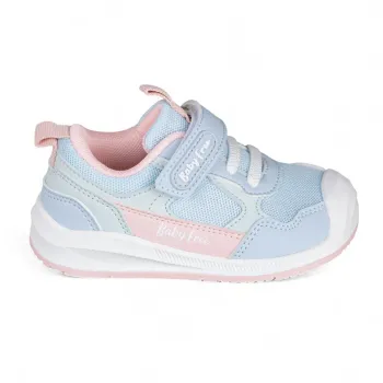 Pantofi primii pasi barefoot, tip sport, ultra-flexibili, lavabili, Chetto baby blue roz