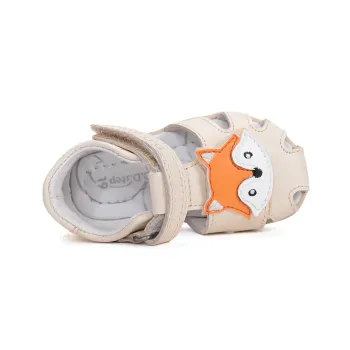 Sandale DD Step, copii, talpa dreapta, flexibila, calcai intarit, suport plantar, crem, vulpita