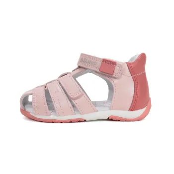 Sandale DD Step fete, primii pasi, talpa flexibila, calcai intarit, suport plantar, roz piersica