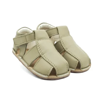 Sandale copii primii pasi, barefoot, piele naturala, kaki