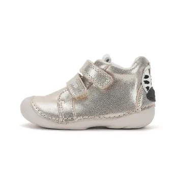 Pantofi DD Step fete, primii pasi, talpa flexibila, piele naturala, calcai intarit, gold, zebra
