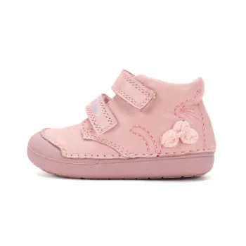 Pantofi DD Step fete, primii pasi, talpa flexibila, piele naturala, roz, pisica
