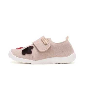 Pantofi de interior copii, barefoot, material textil, talpa ultraflexibila, crem, ren