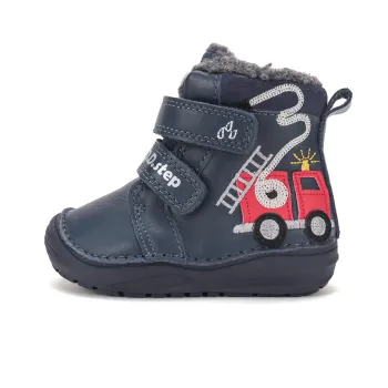 Ghete imblanite baieti, primii pasi, piele naturala, talpa flexibila, DD Step, albastru pompieri