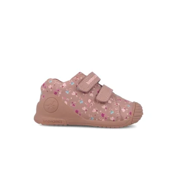 Biomecanics, pantofi primii pasi fete, piele naturala, sustinere calcai, Pink Flowers Biogateo