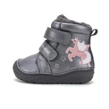 Ghete imblanite fete primii pasi, talpa ultraflexibila, piele naturala, gri sidefat unicorn