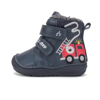 Ghete imblanite baieti, primii pasi, piele naturala, talpa flexibila, DD Step, albastru pompieri